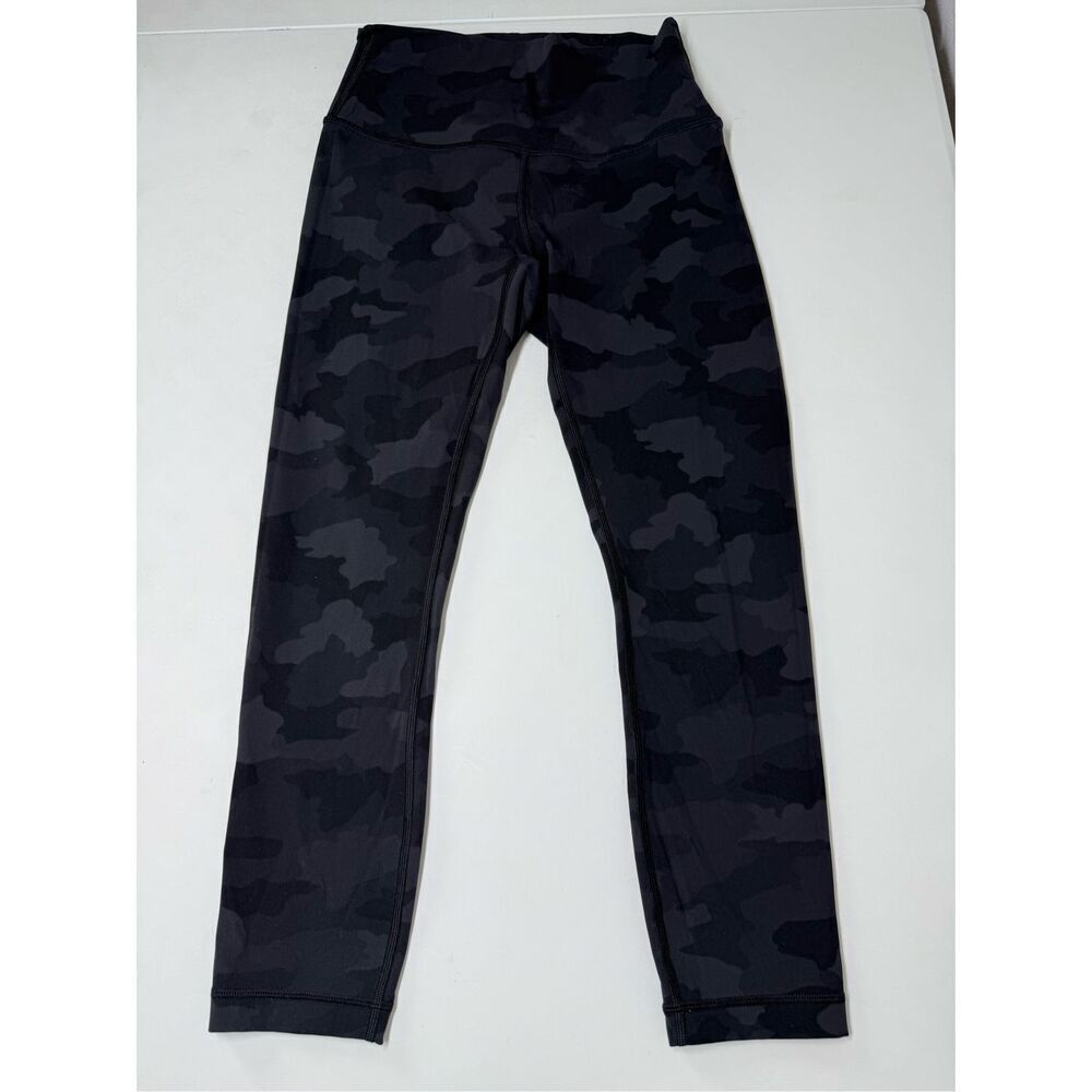 Lululemon Leggings Womens Heathered Texture Lotus Camo Black Gray Crops Size 6